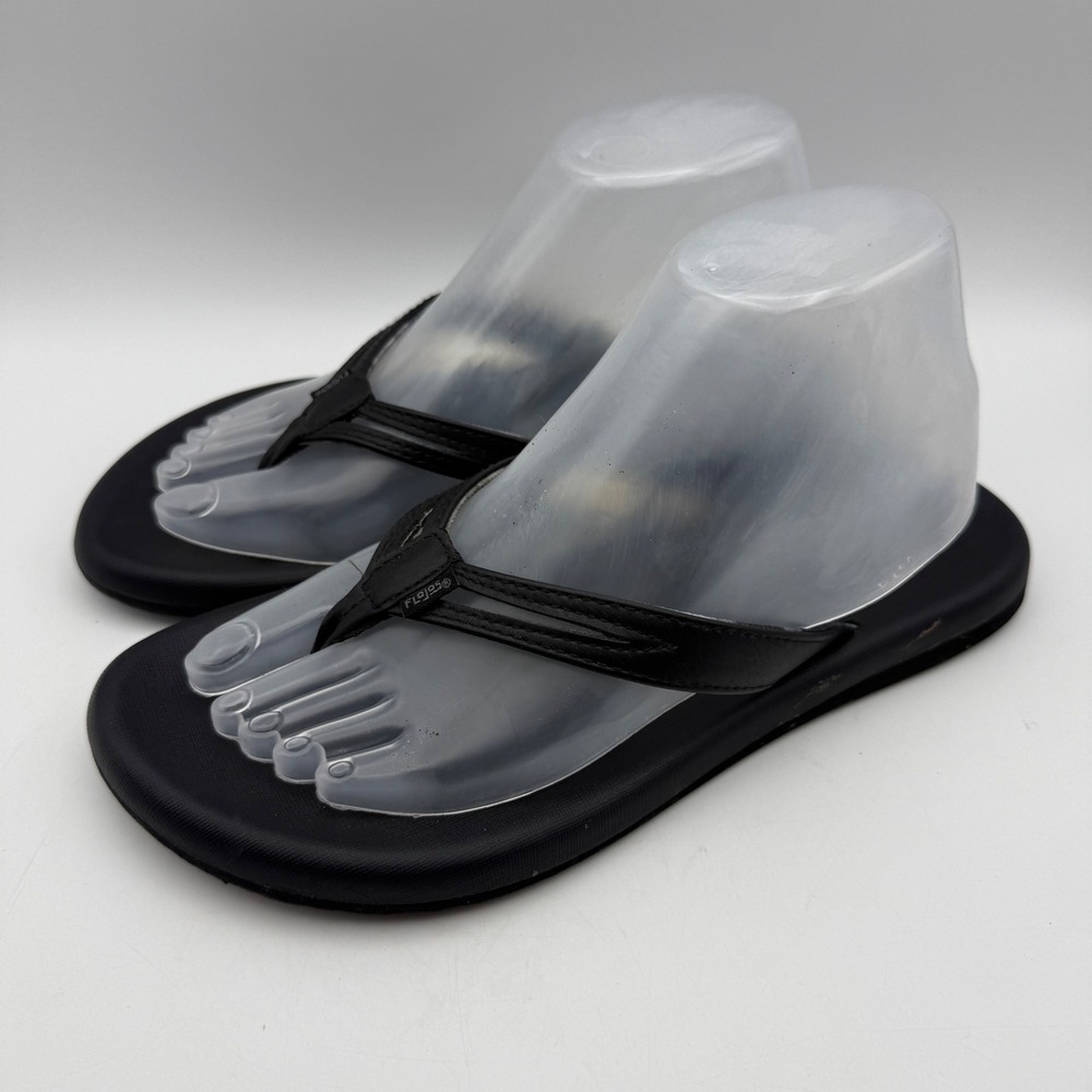 Flojos Flip Flop Sandals Womens 9 Black Split Strap Comfort Thong Shoes